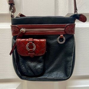 Brighton Black and Brown Leather Crossbody Bag with Silver Detail